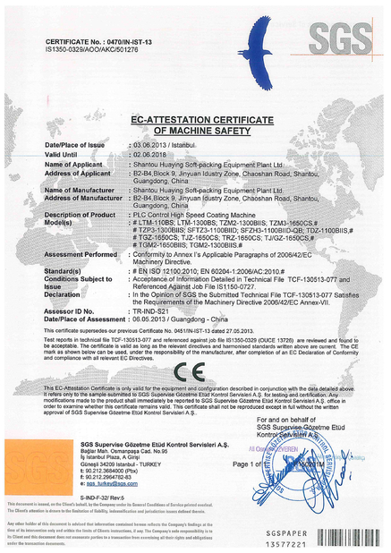 China Huaying Soft-packing Equipment Plant Ltd. certificaciones